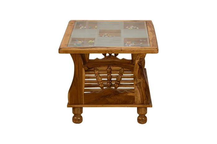 VIVDeal Glass Top Teak Center Table